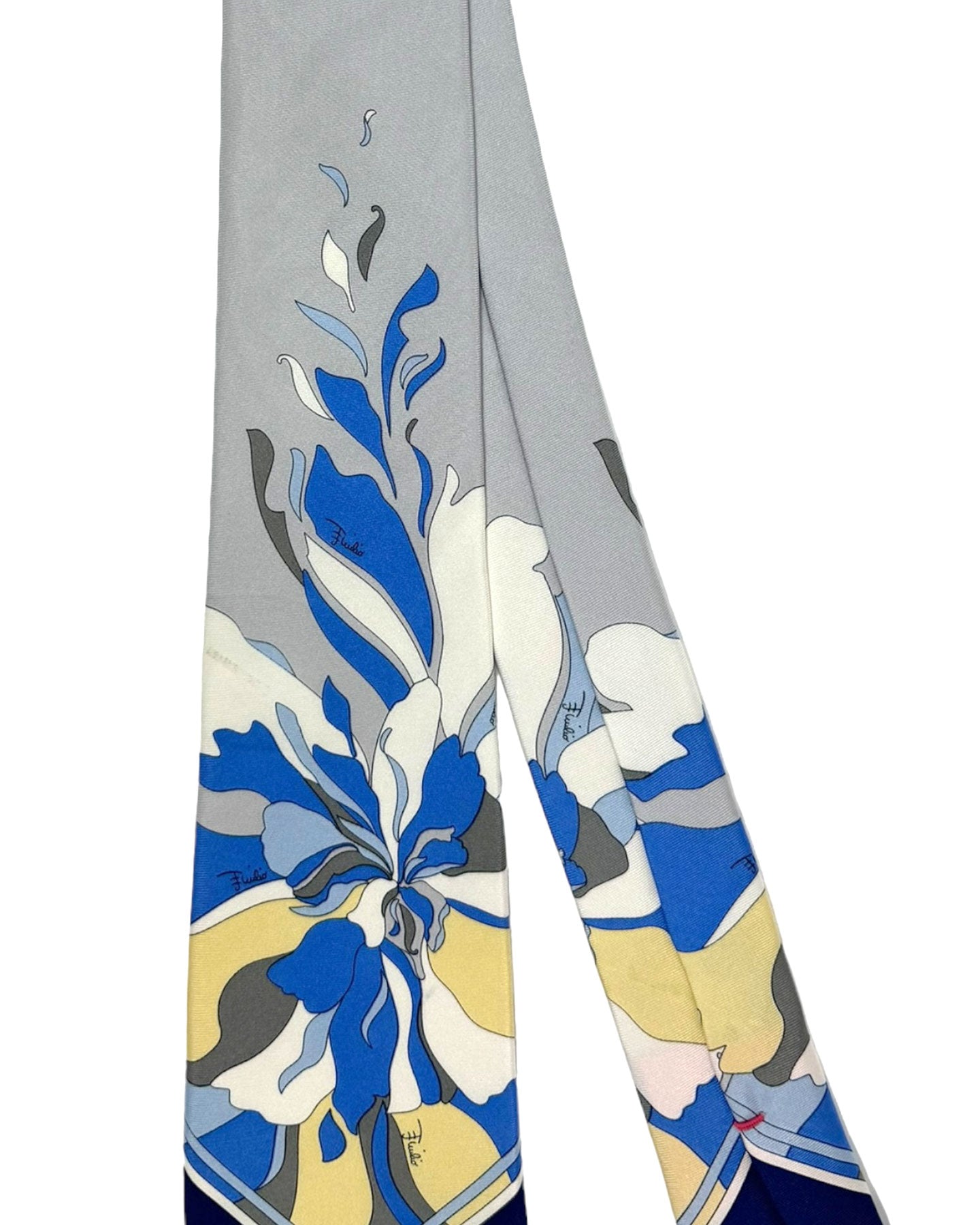 Emilio Pucci Silk Tie Signature Gray Blue Floral Design
