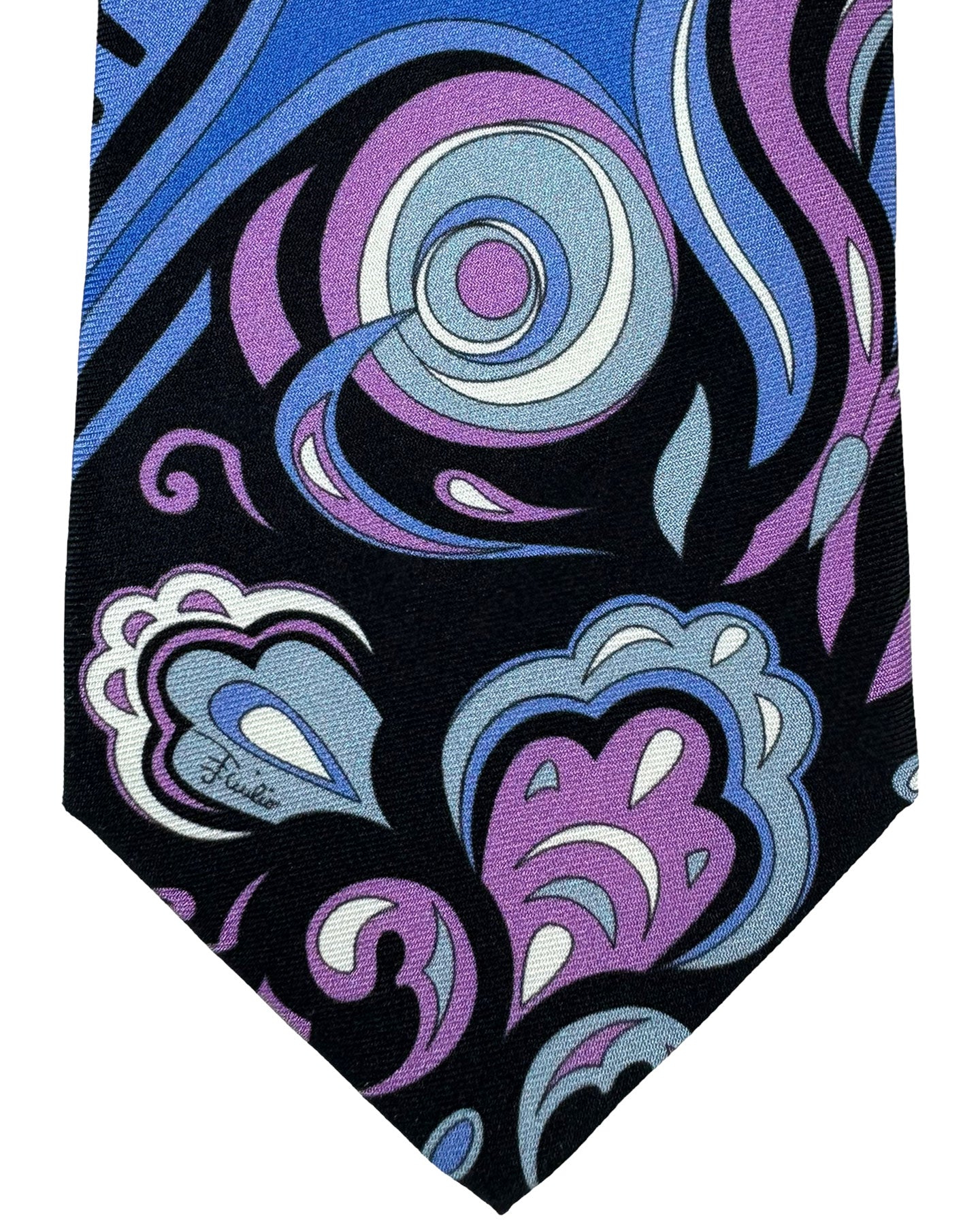 Emilio Pucci Silk Tie Signature Black Blue Purple Swirl Design