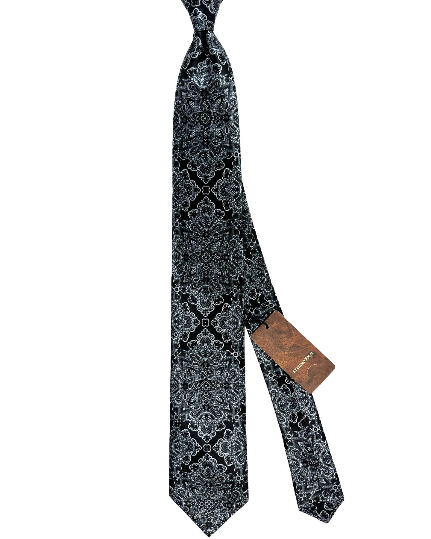 Stefano Ricci Silk Tie Black Gray Ornamental Design