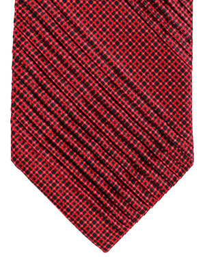 Stefano Ricci Tie Red Black Micro Check - Pleated Silk