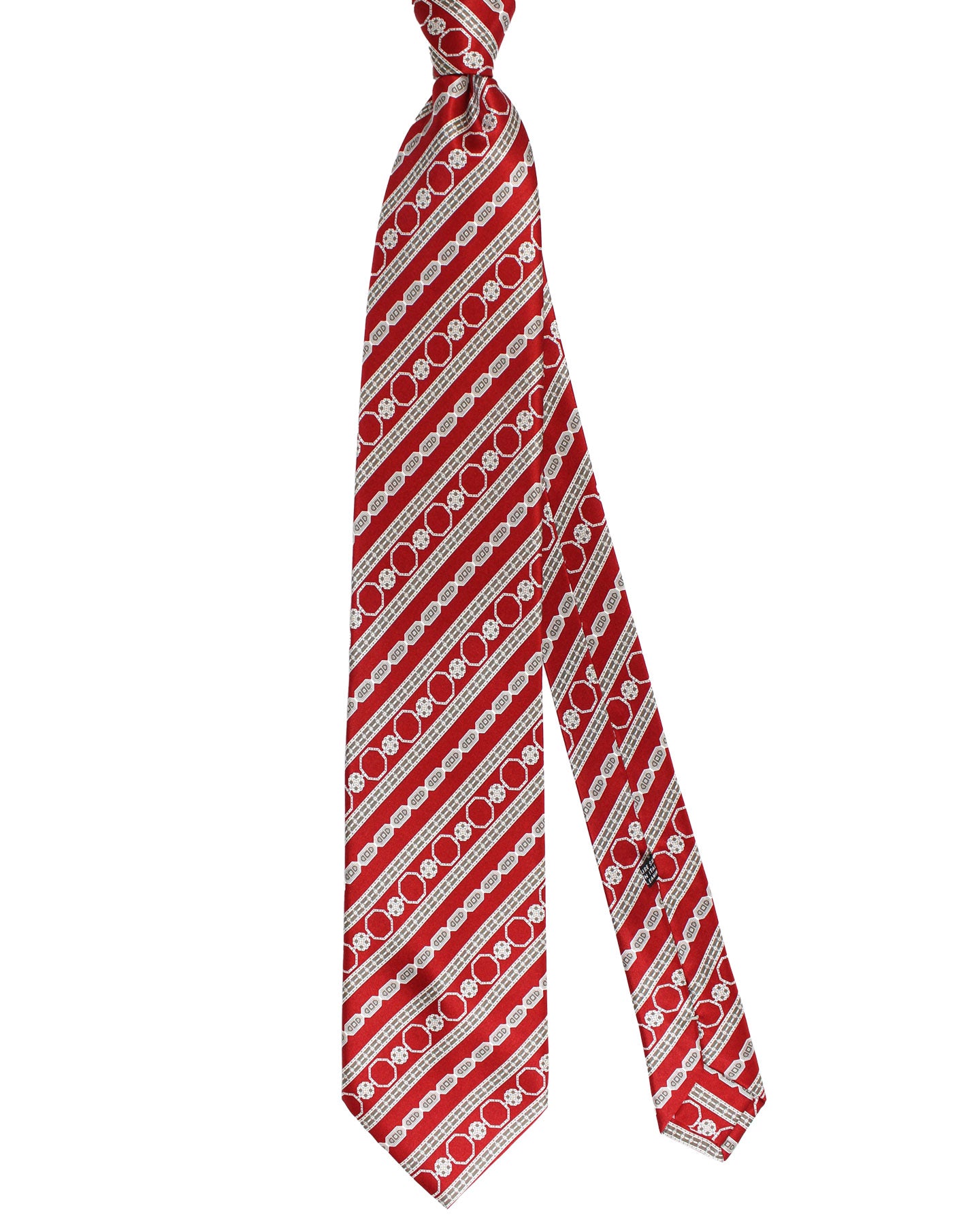 Stefano Ricci Silk Tie Maroon Taupe Silver Stripes