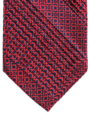 Stefano Ricci Pleated Silk Tie Pink Dark Blue Medallions Design