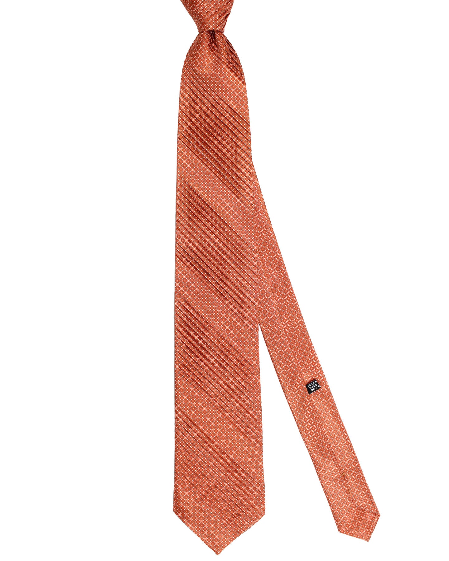 Stefano Ricci Pleated Silk Tie Peach Silver Micro Pattern Design