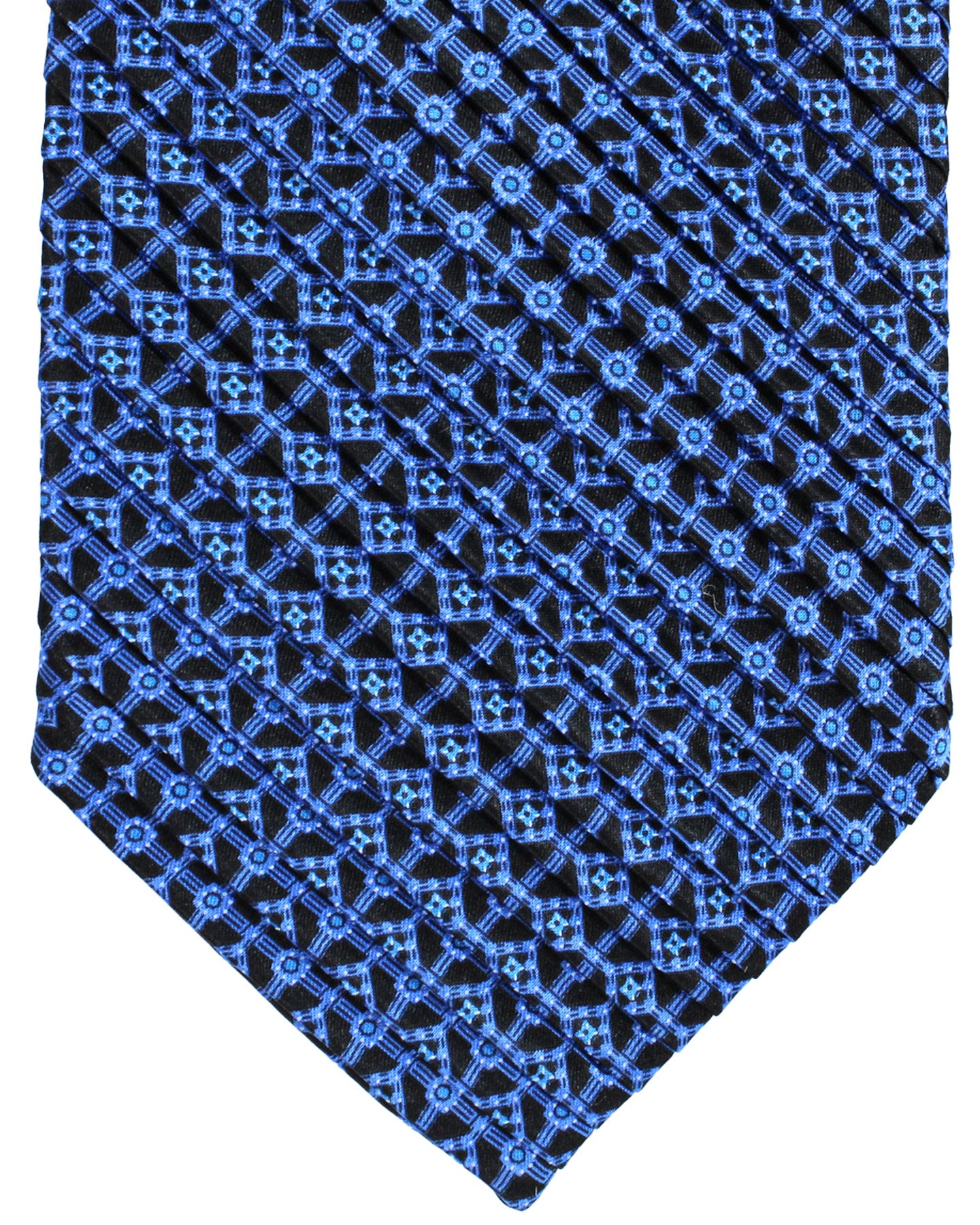 Stefano Ricci Pleated Silk Tie Black Royal Blue Geometric Design