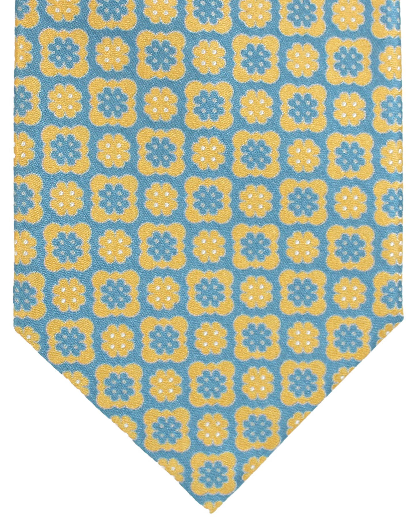 Stefano Ricci Silk Tie Seafoam Blue Yellow  Medallions