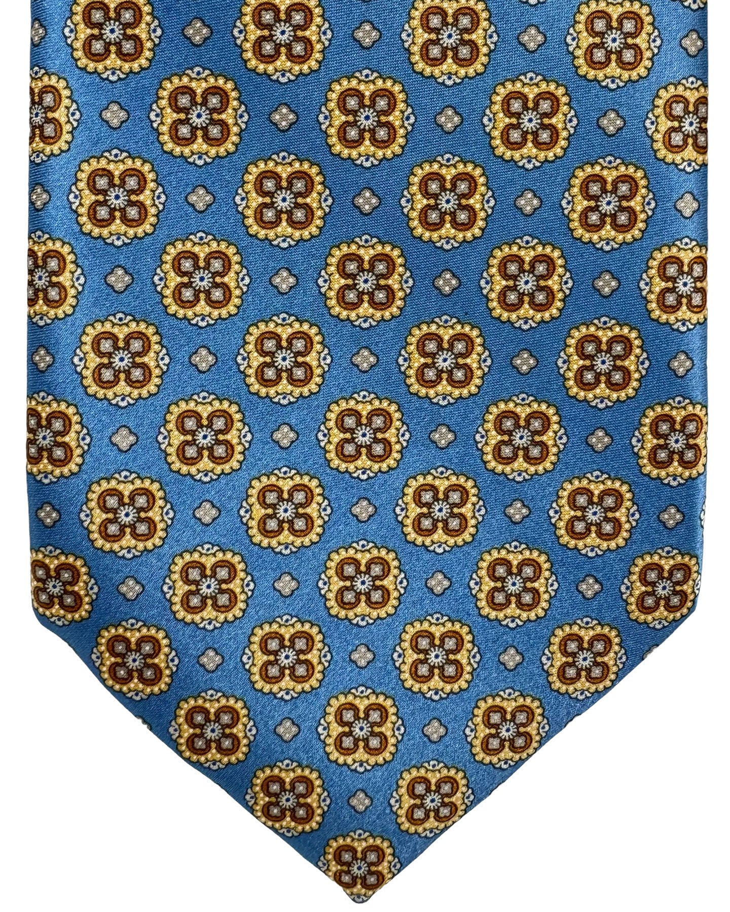 Stefano Ricci Silk Tie Metallic Blue Medallions Design