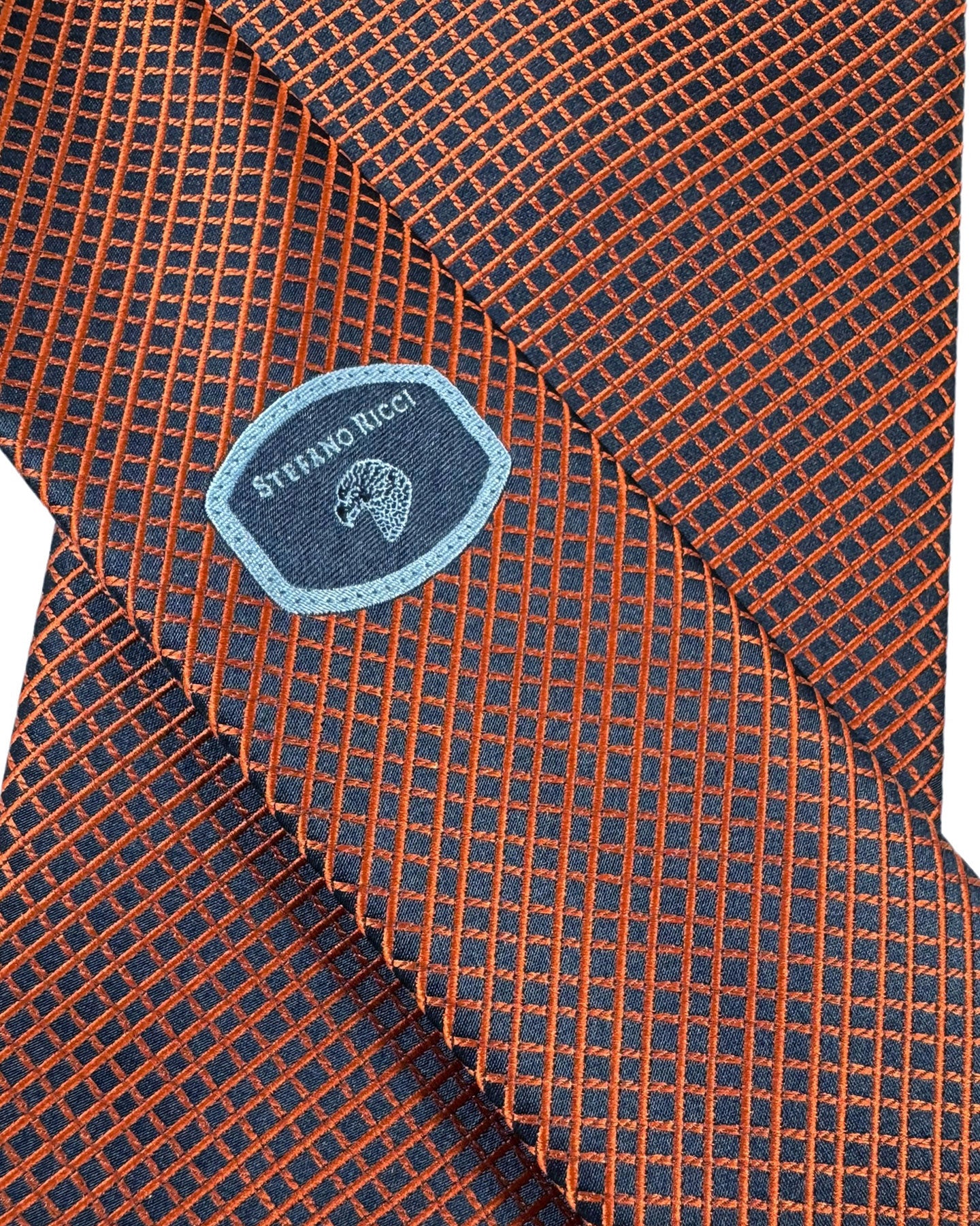 Stefano Ricci Silk Tie Black Orange Micro Check