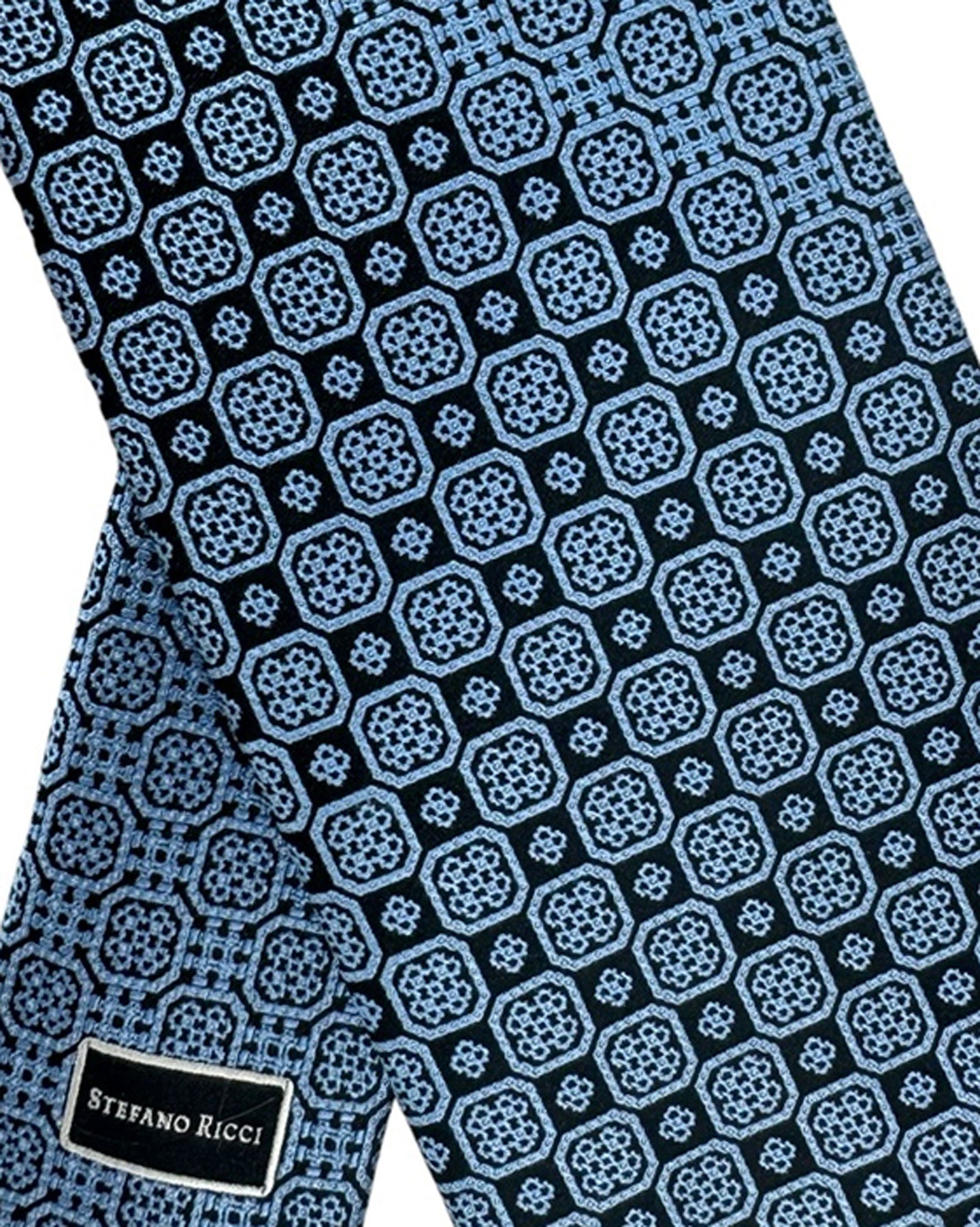 Stefano Ricci Silk Tie Black Blue Gray Mini Geometric Design