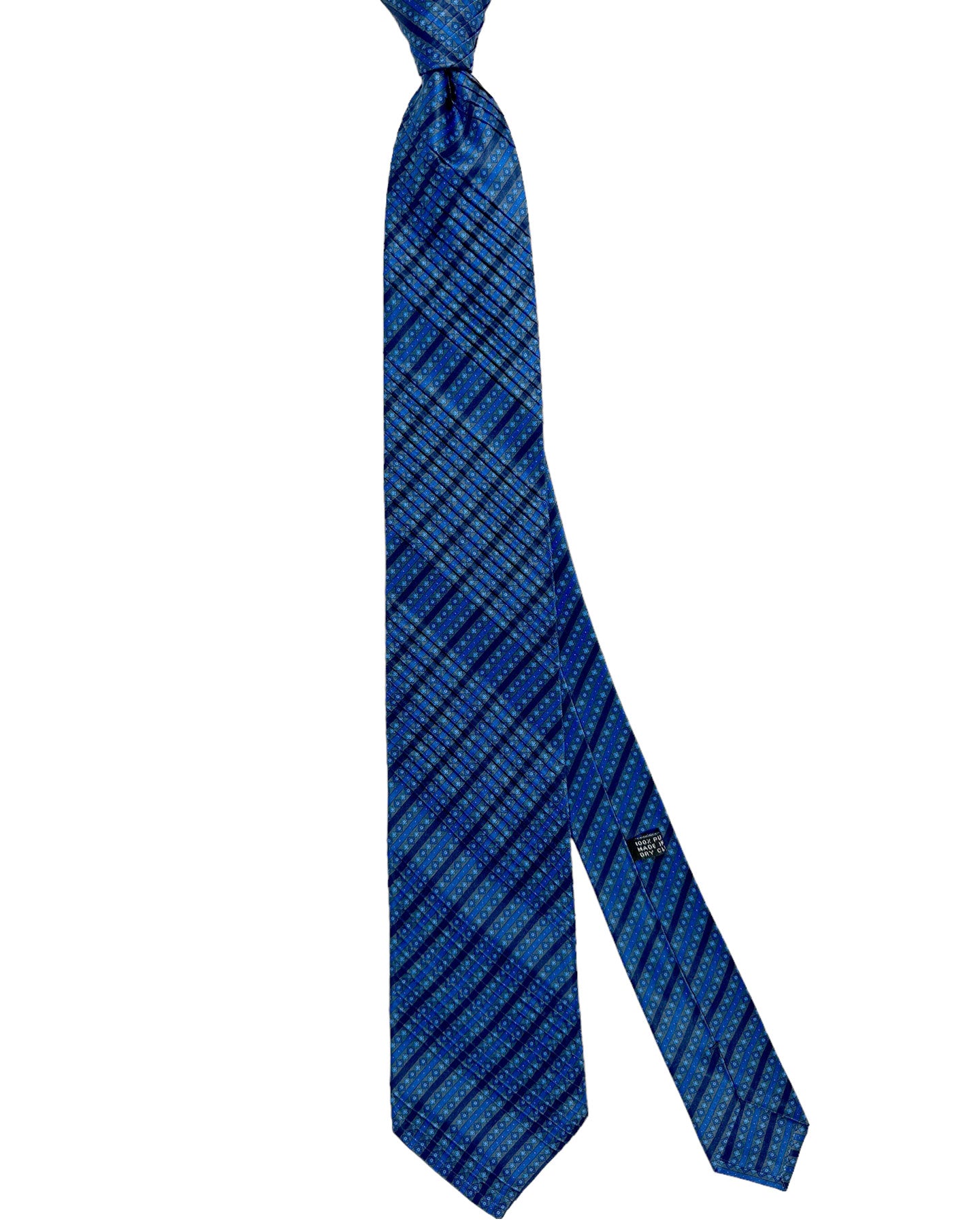 Stefano Ricci Tie Royal Blue Gray Stripes - Pleated Silk