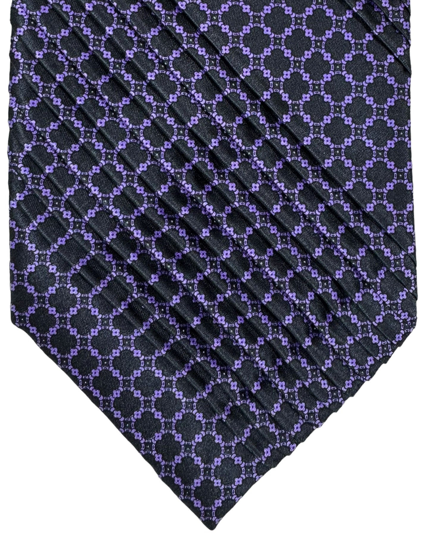 Stefano Ricci Tie Black Purple Mini Geometric - Pleated Silk