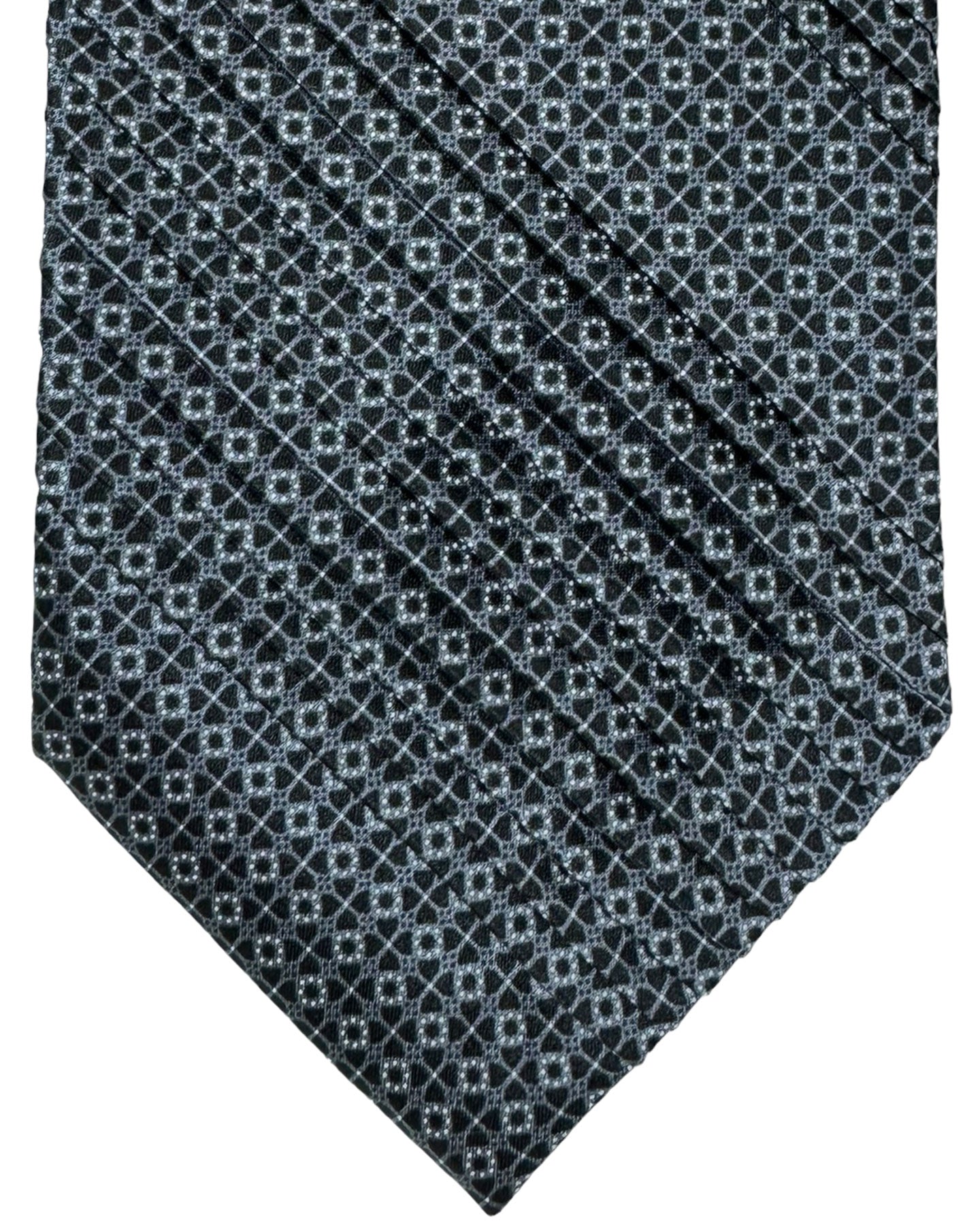 Stefano Ricci Tie Black Silver Mini Geometric - Pleated Silk