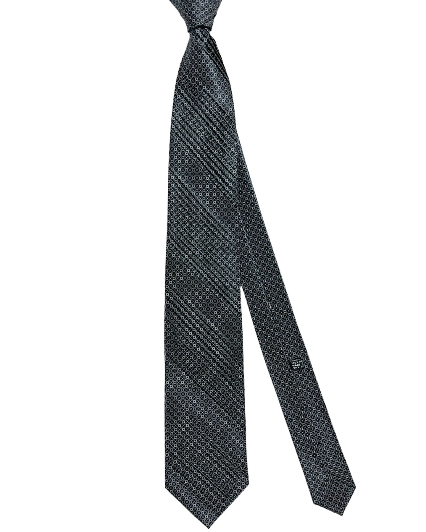 Stefano Ricci Tie Black Silver Mini Geometric - Pleated Silk