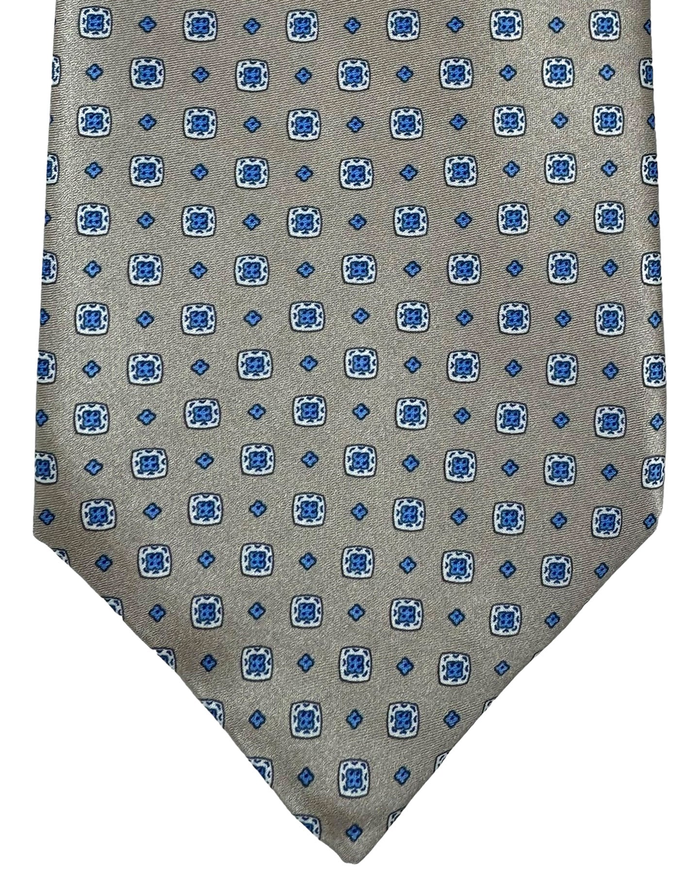 Stefano Ricci Silk Tie Taupe Blue Mini Geometric