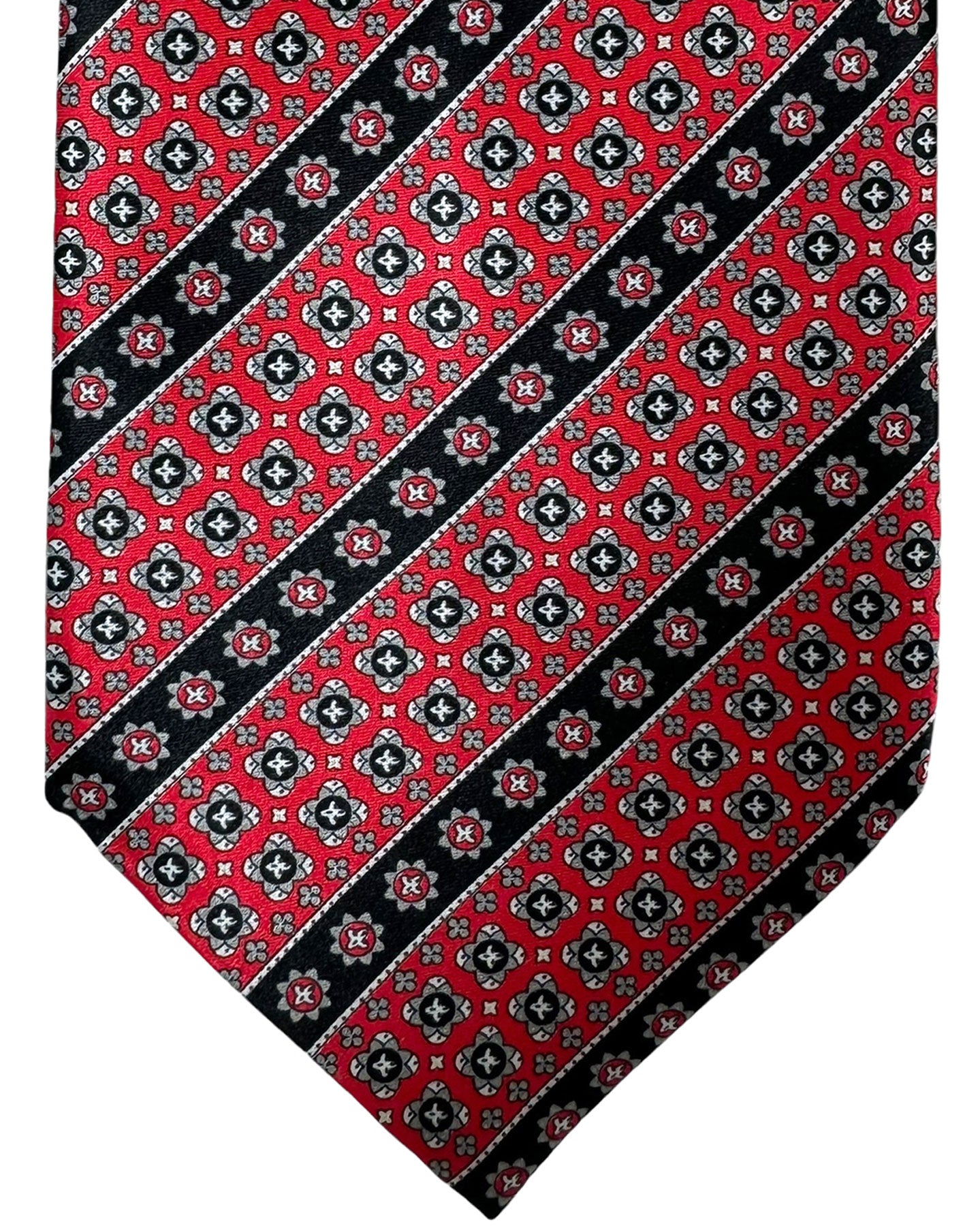 Stefano Ricci Tie Red Gray Floral Stripes Design