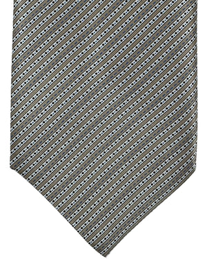 Stefano Ricci Silk Tie Taupe Silver Stripes