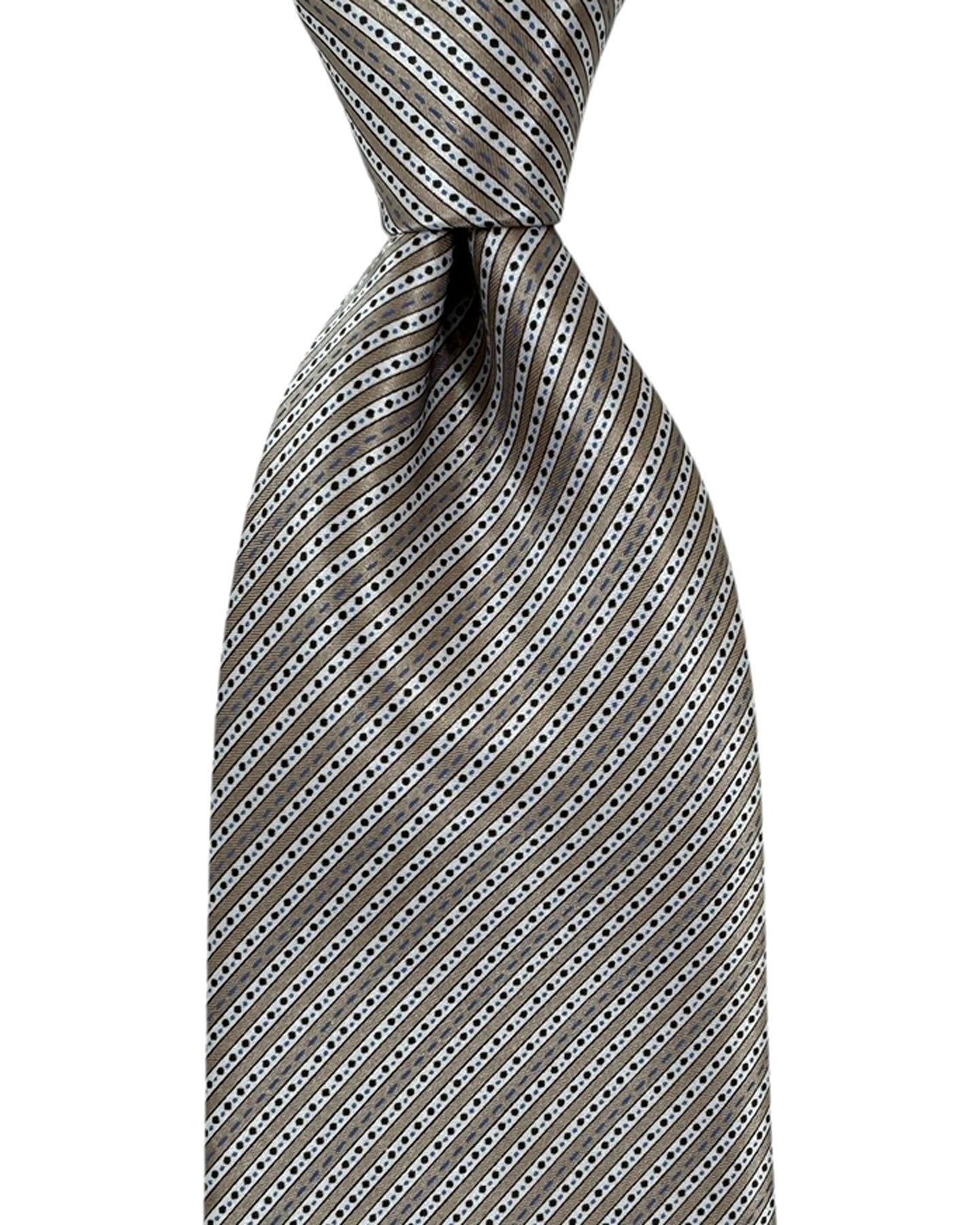 Stefano Ricci Silk Tie Taupe Silver Stripes