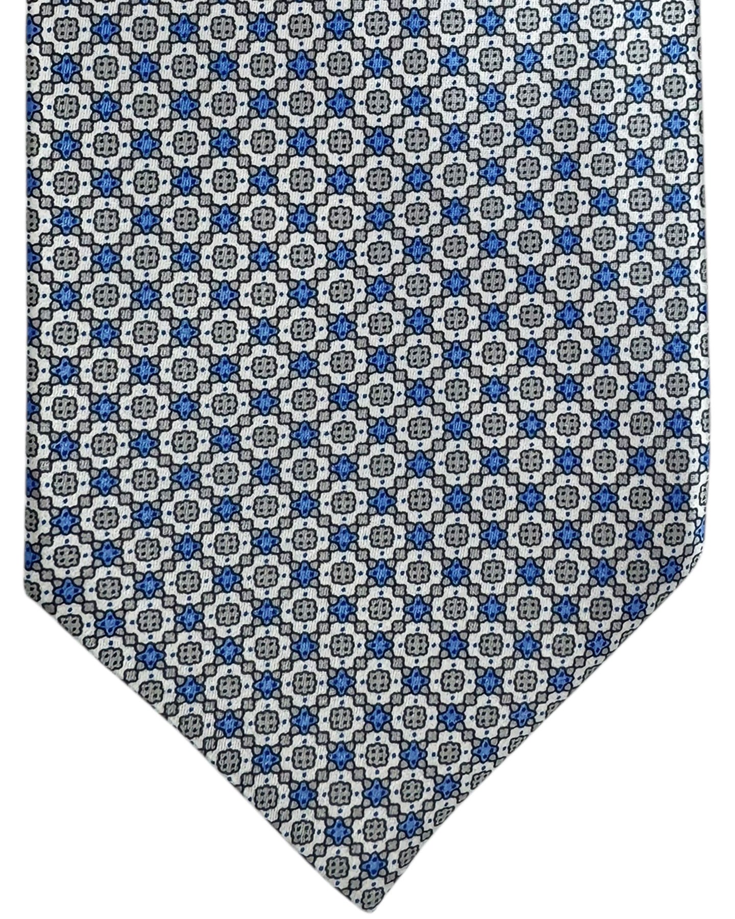 Stefano Ricci Silk Tie White Gray Blue Geometric