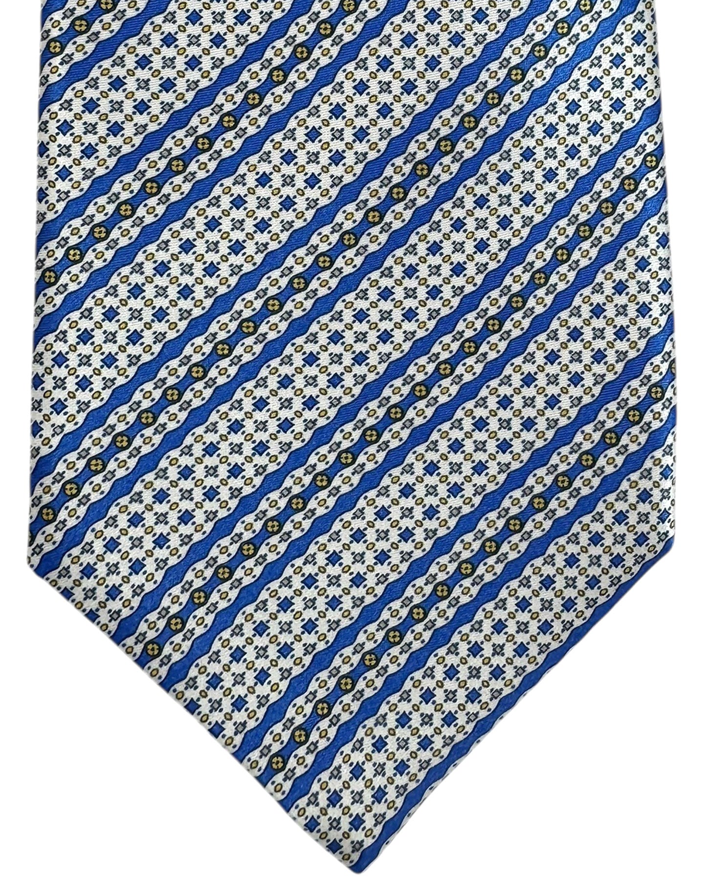 Stefano Ricci Tie White-Silver Blue Patterned Stripes Design