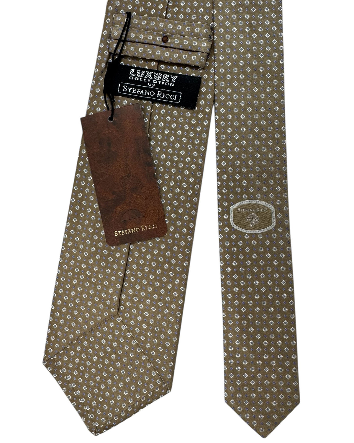 Stefano Ricci Tie Taupe-Brown Silver Lavender Geometric