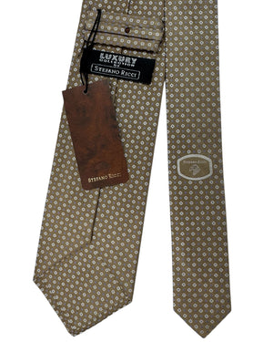 Stefano Ricci Tie Taupe-Brown Silver Lavender Geometric