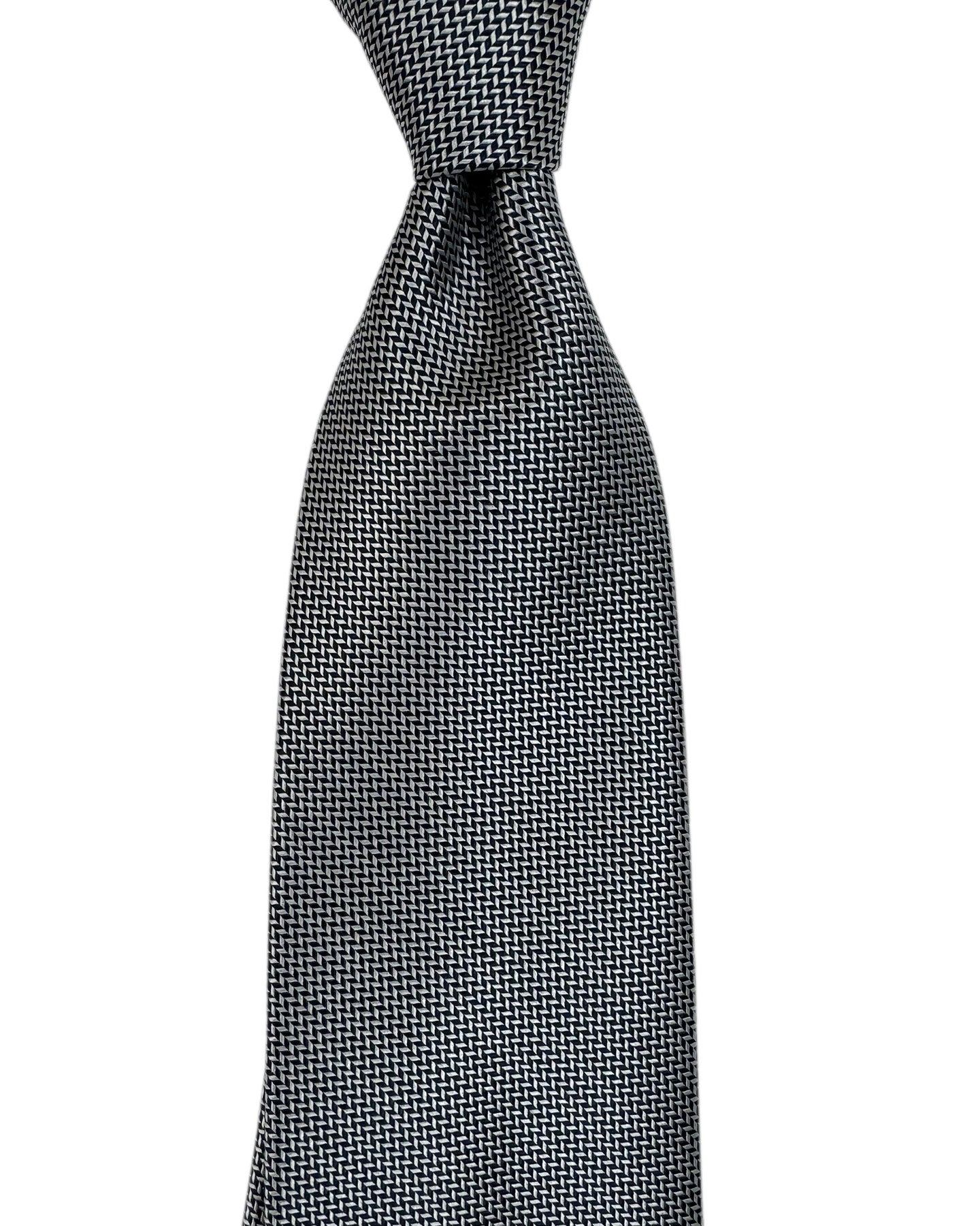 Stefano Ricci Silk Tie Black Silver Mini Herringbone