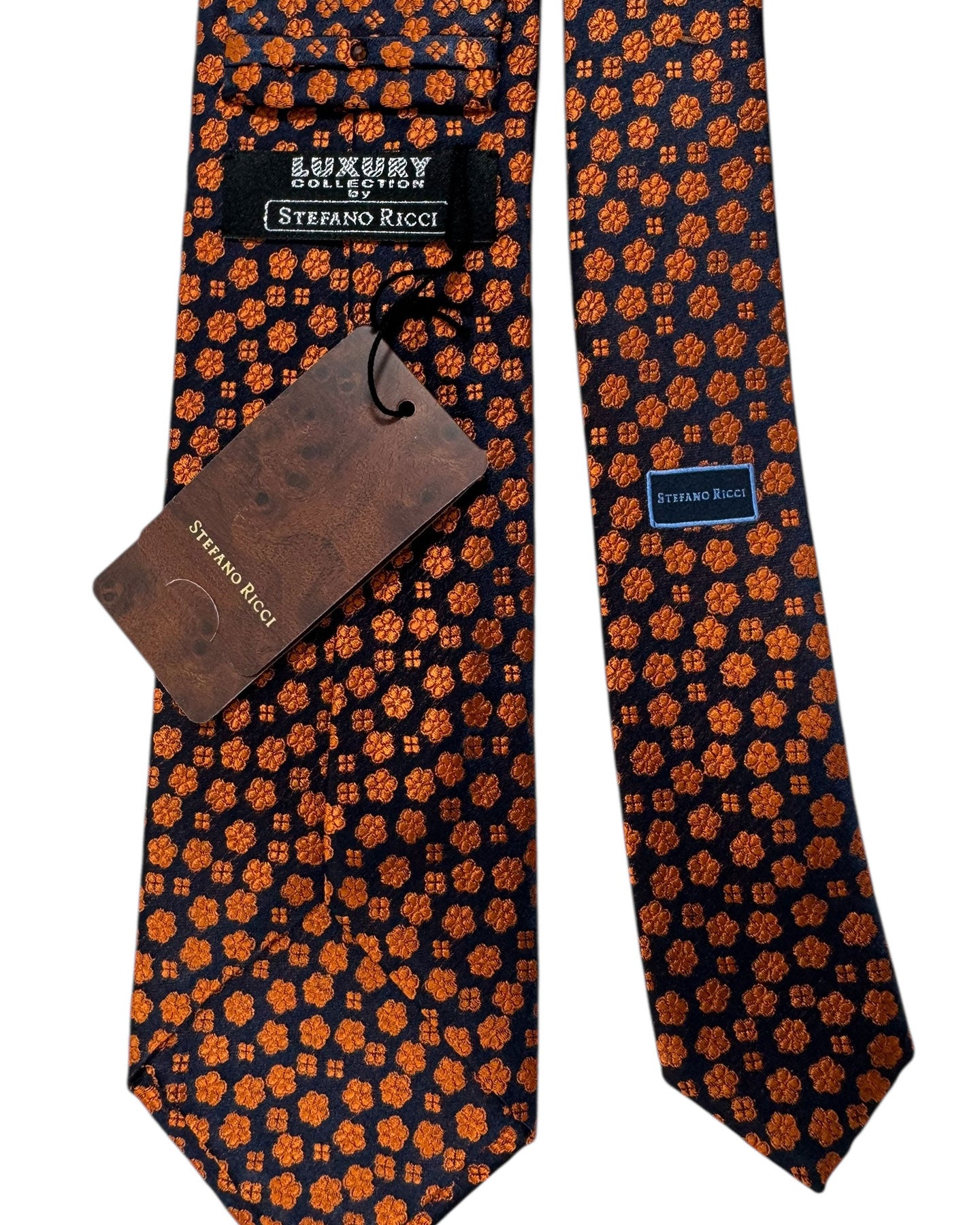 Stefano Ricci Silk Tie Rust Brown Flowers