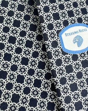 Stefano Ricci Tie Midnight Blue Silver Geometric Design