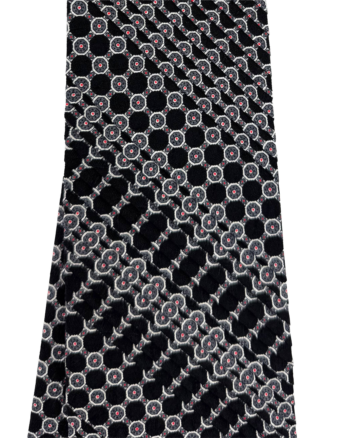 Stefano Ricci Pleated Silk Tie Black Grey Octagon Micro Pattern
