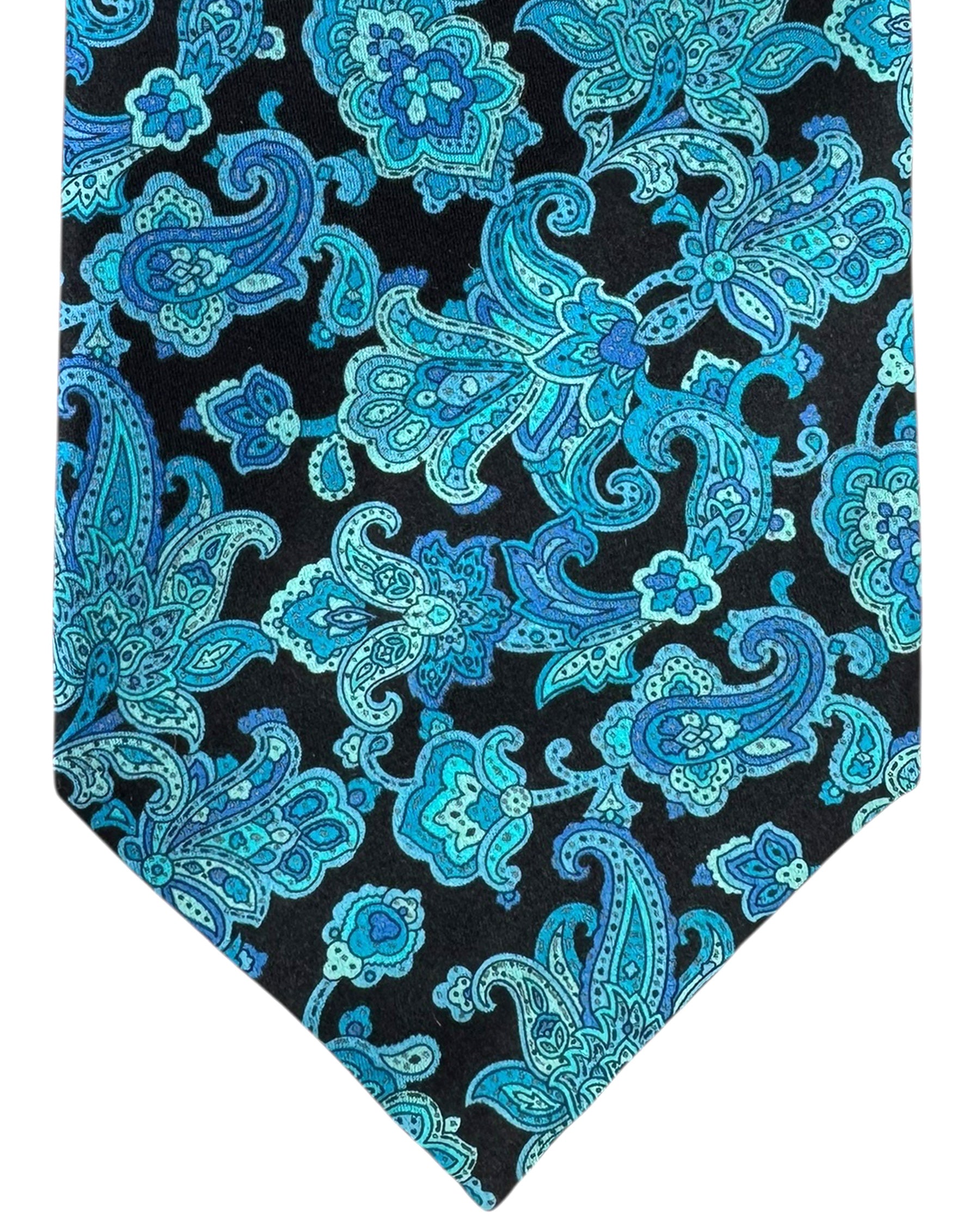 Stefano Ricci Tie Dark Blue Aqua Ornamental Paisley