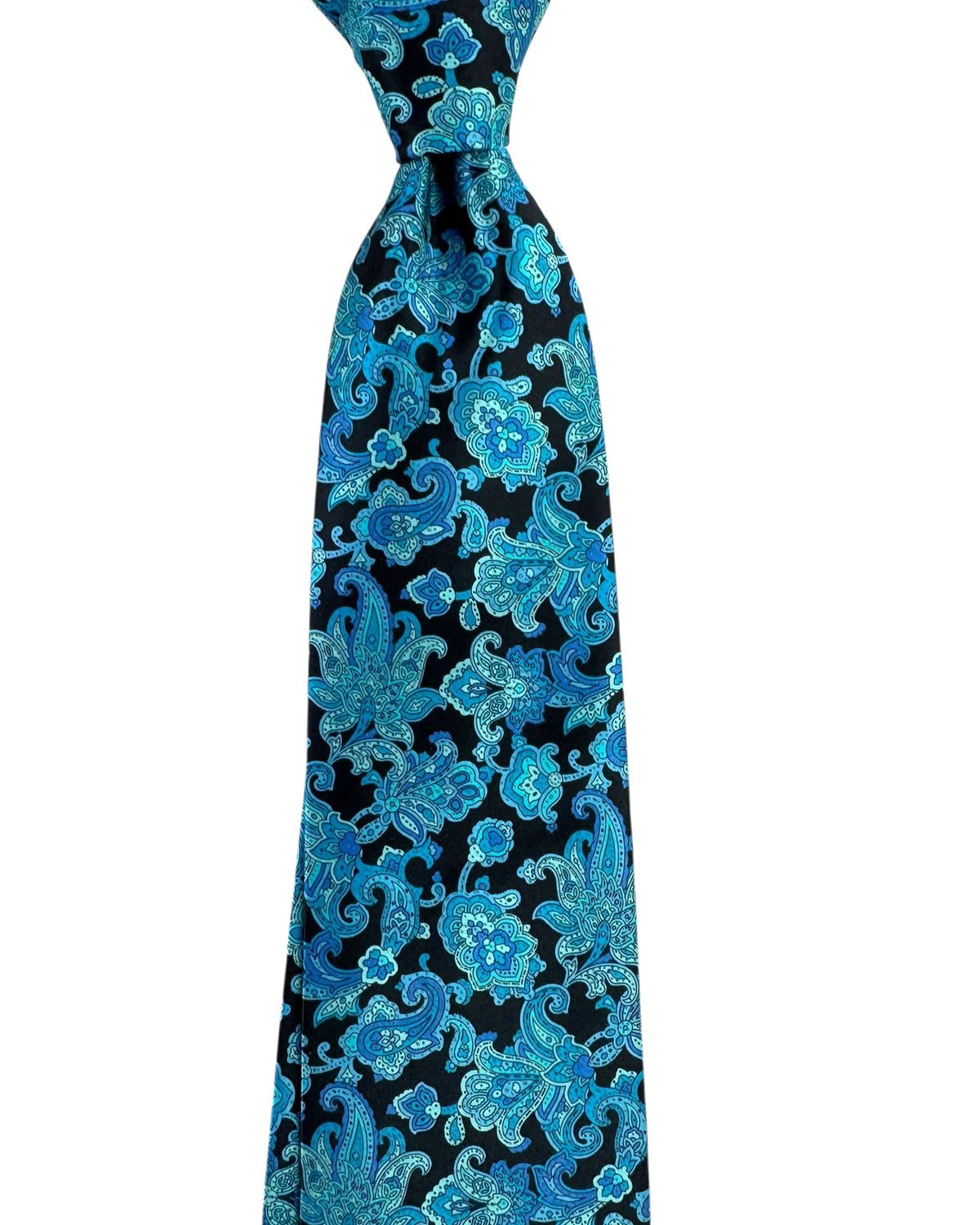 Stefano Ricci Tie Black Aqua Blue Ornamental Paisley