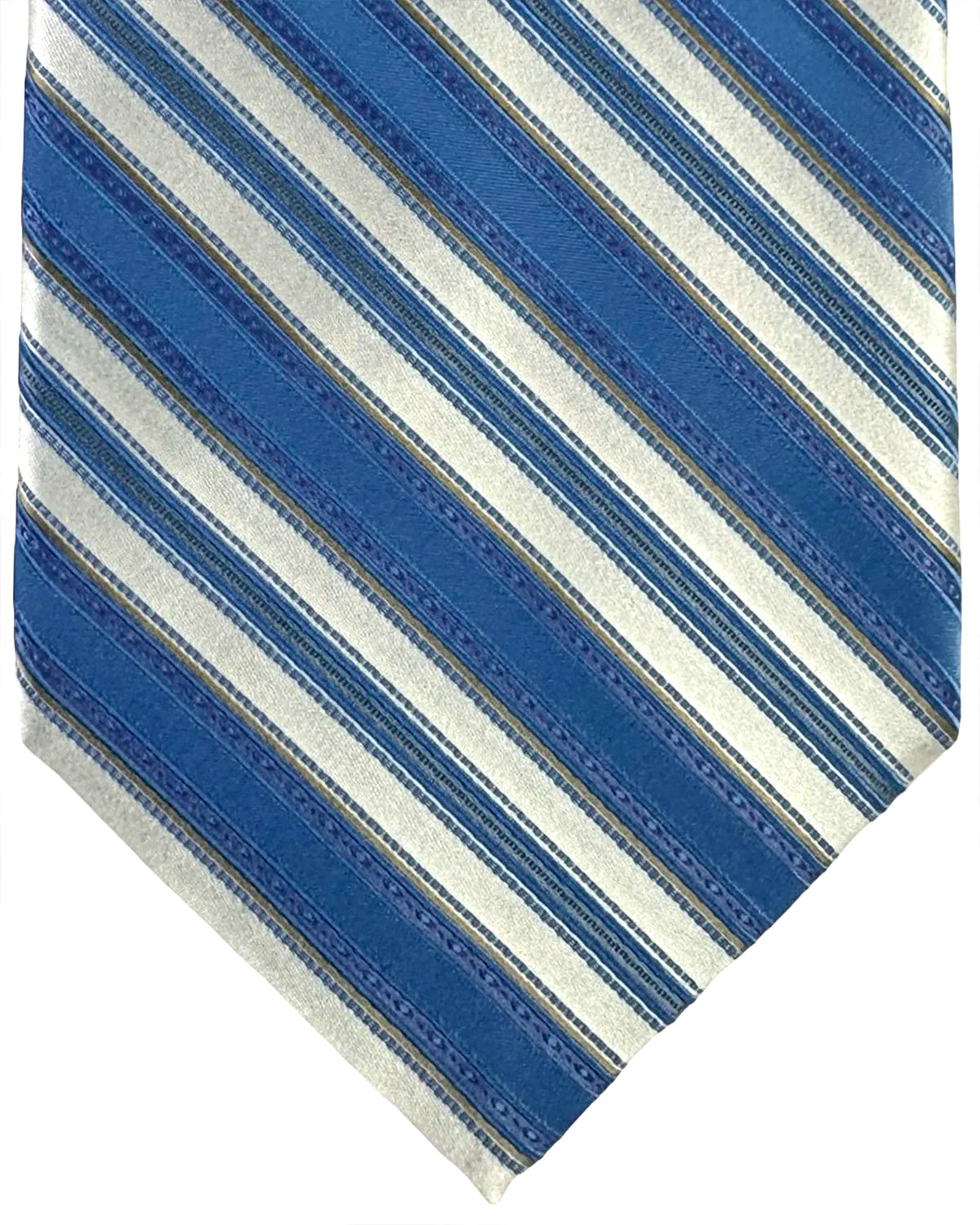 Stefano Ricci Silk Tie Blue Silver Gray Stripe Pattern