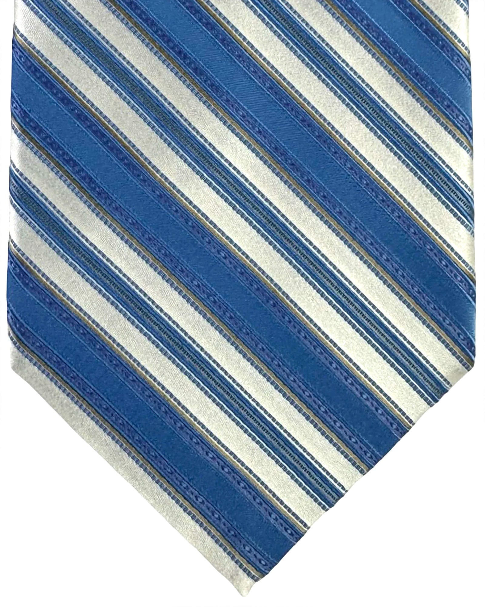 Stefano Ricci Silk Tie Blue Silver Gray Stripe Pattern