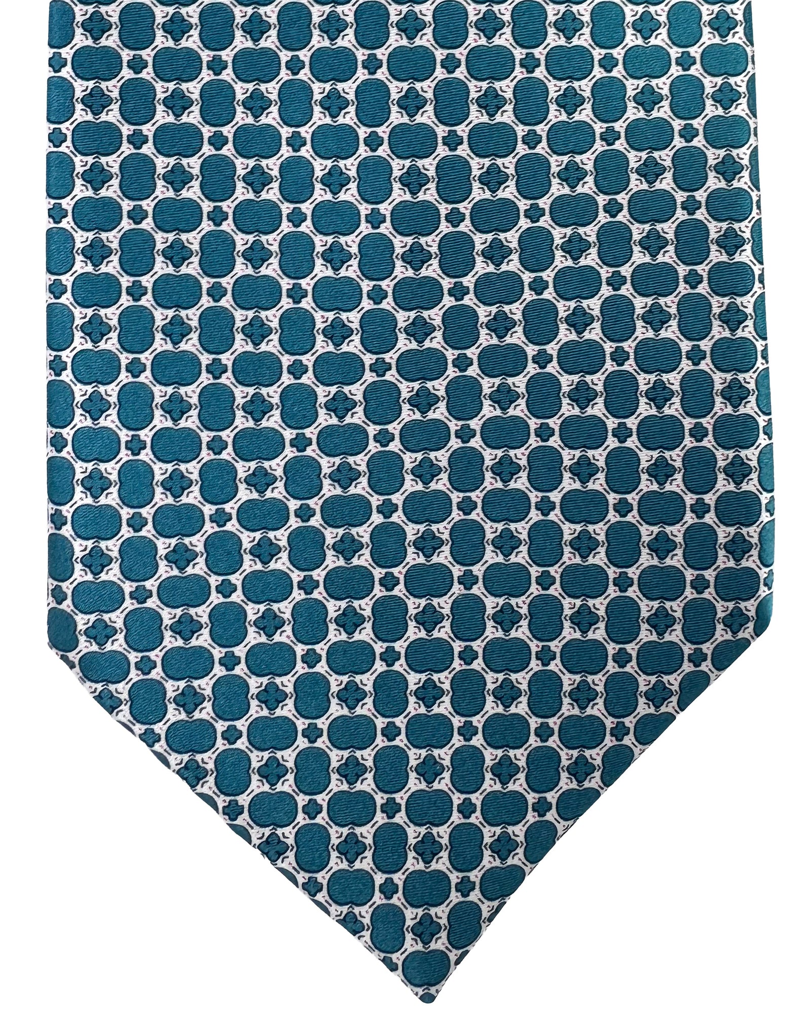 Stefano Ricci Tie Teal Silver Micro Medallion