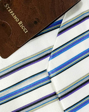 Stefano Ricci Silk Tie White Blue StripesStefano Ricci Silk Tie White Blue Stripes