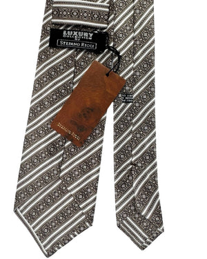 Stefano Ricci Tie Taupe Brown Silver Ornate Stripes