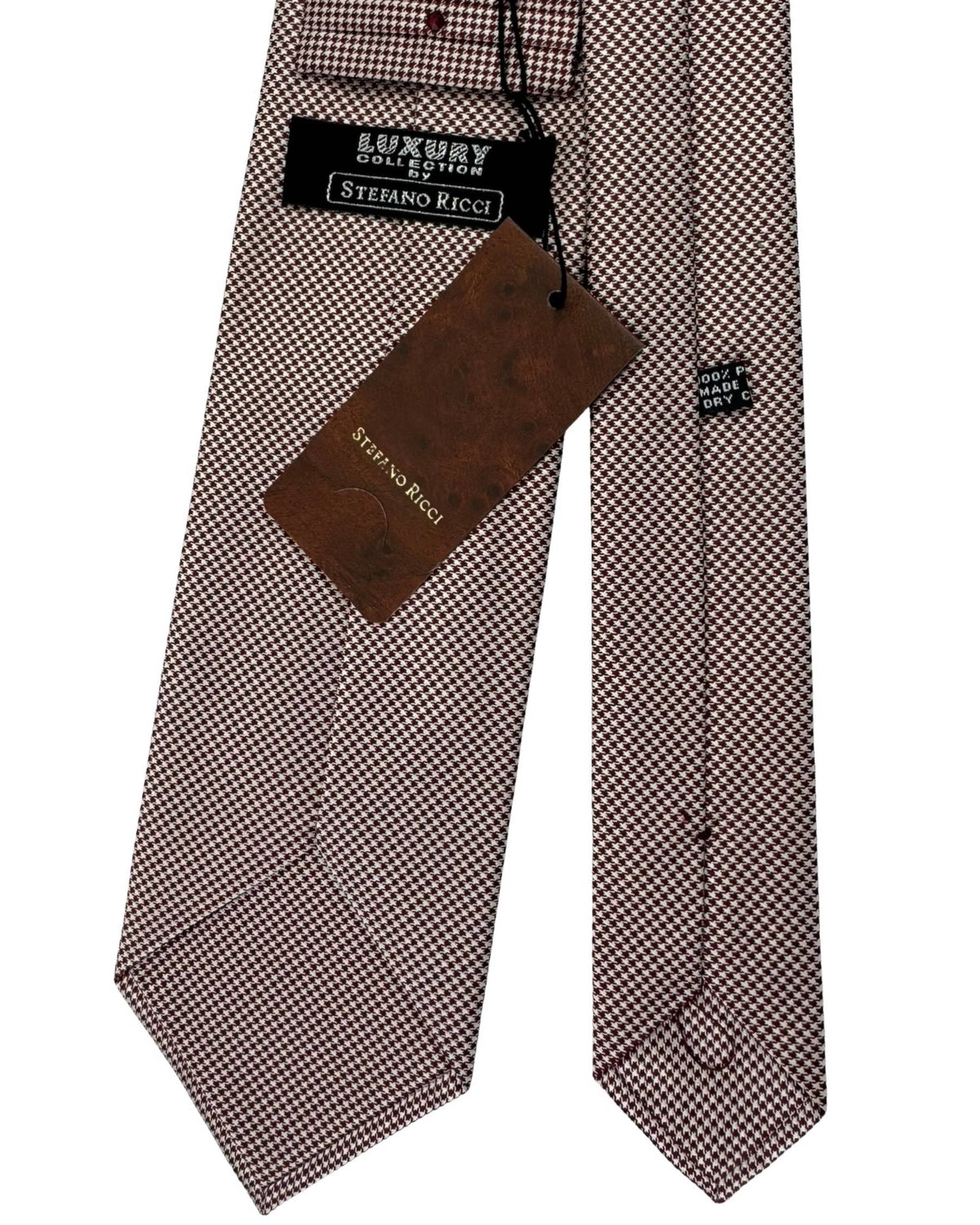 Stefano Ricci Tie Maroon Silver Micro Houndstooth - Luxury Collection