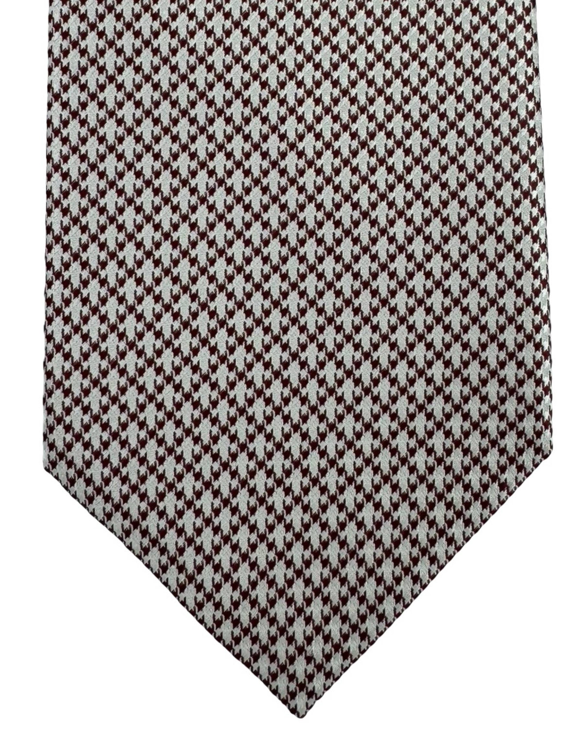 Stefano Ricci Tie Maroon Silver Houndstooth Pattern - Luxury Collection