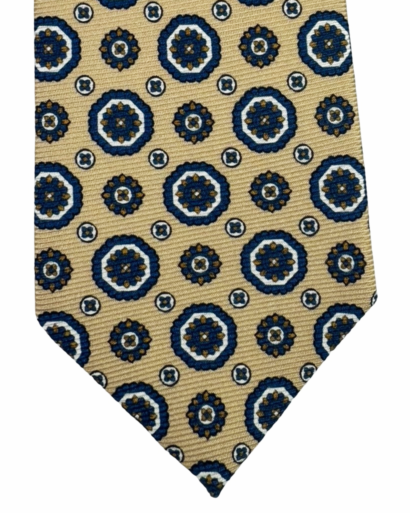 Sartorio Napoli Silk Tie Tan Navy Brown Floral Medallions