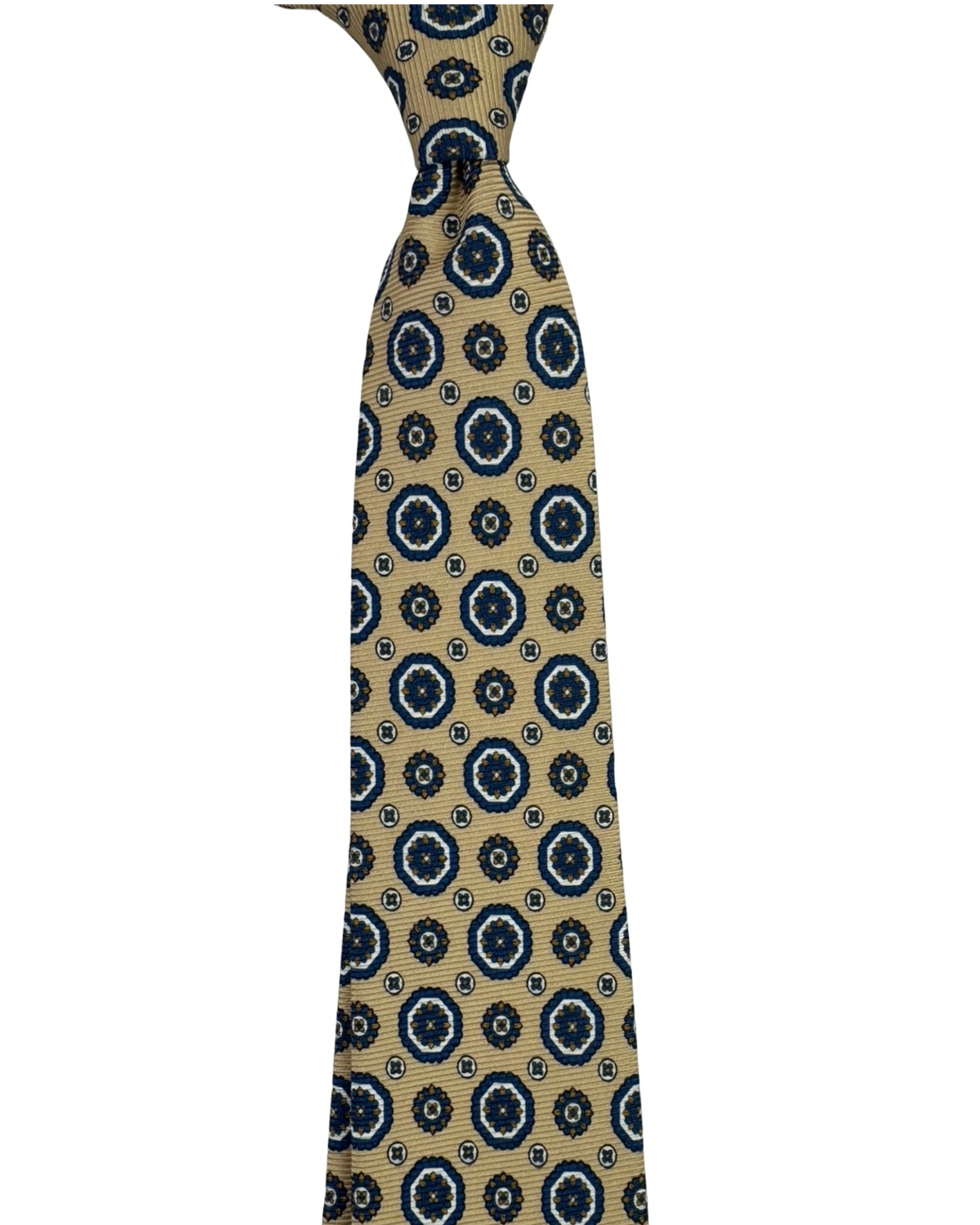 Sartorio Napoli Silk Tie Tan Navy Brown Floral Medallions