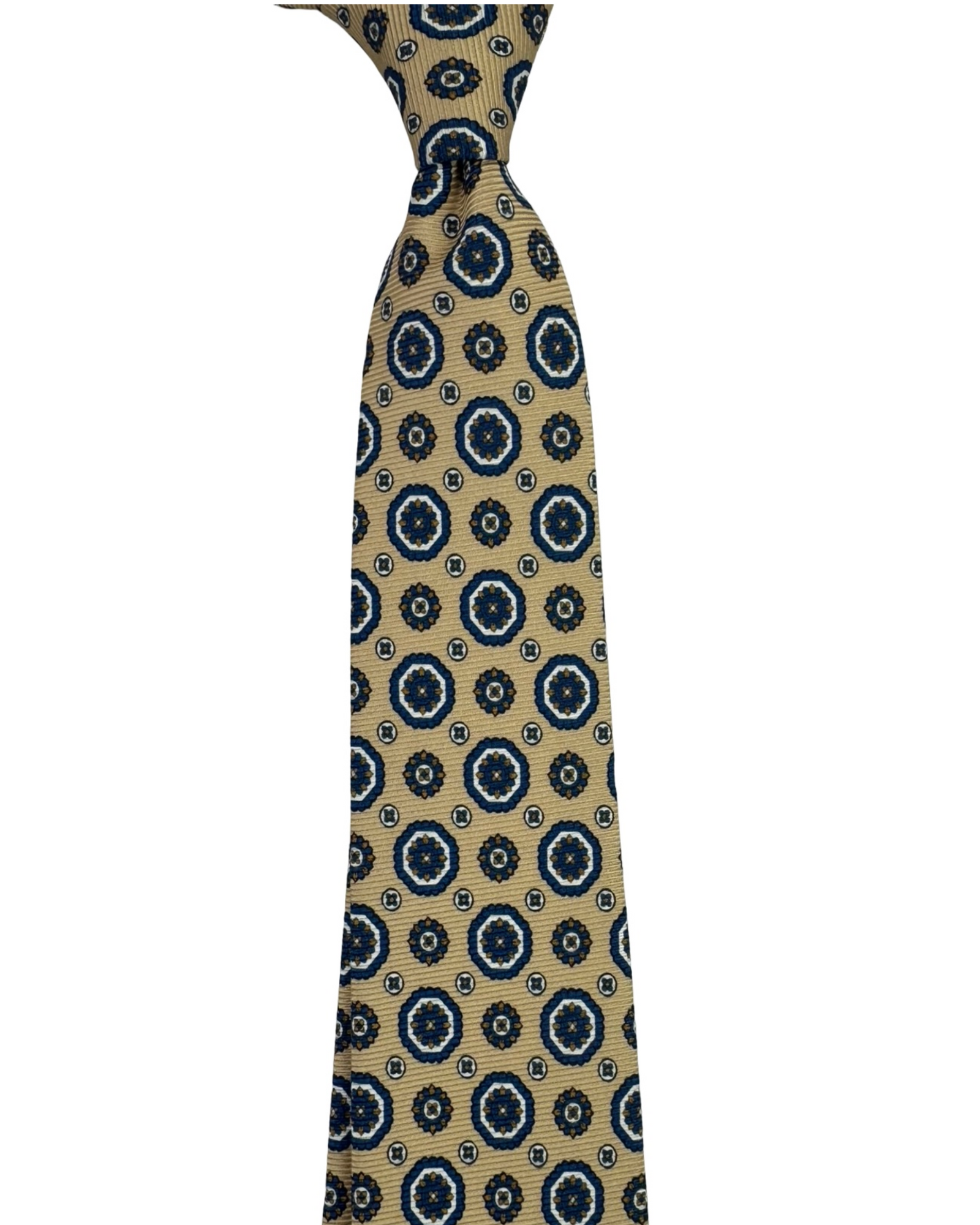 Sartorio Napoli Silk Tie Tan Navy Brown Floral Medallions
