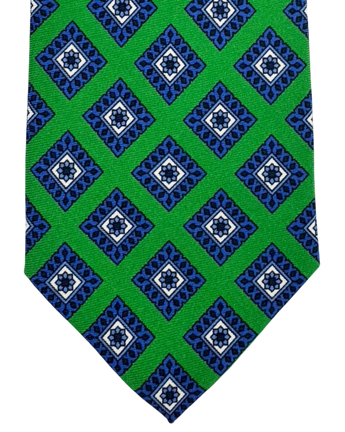 Sartorio Napoli Silk Tie Green Blue Black Diamond Pattern