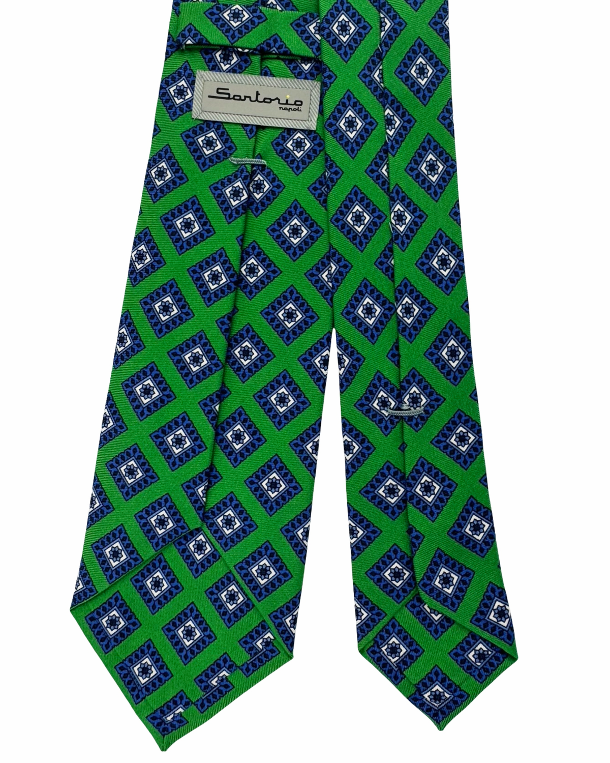 Sartorio Napoli Silk Tie Green Blue Black Diamond Pattern