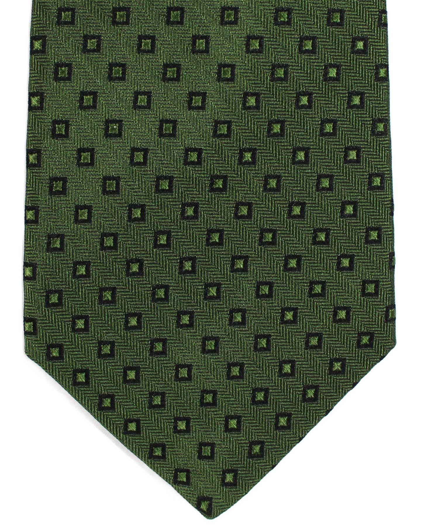 Sartorio Napoli Silk Tie Green Herringbone Squares Design