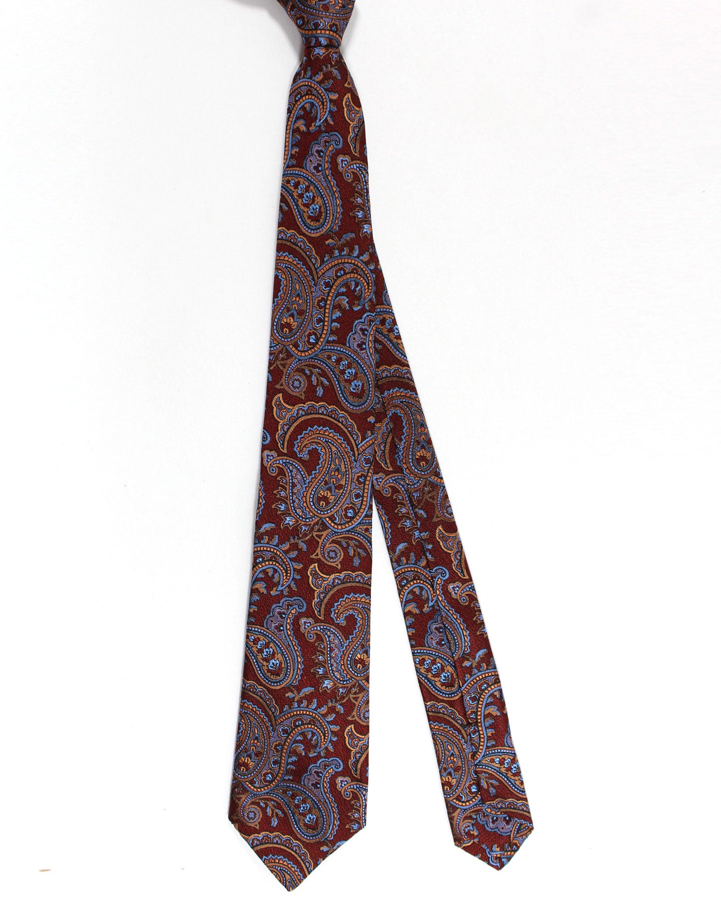 Sartorio Napoli Silk Tie Burgundy Blue Brown Paisley Design