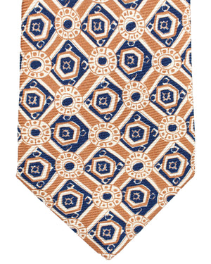 Sartorio Napoli Silk Tie Tan Dark Blue Geometric Design
