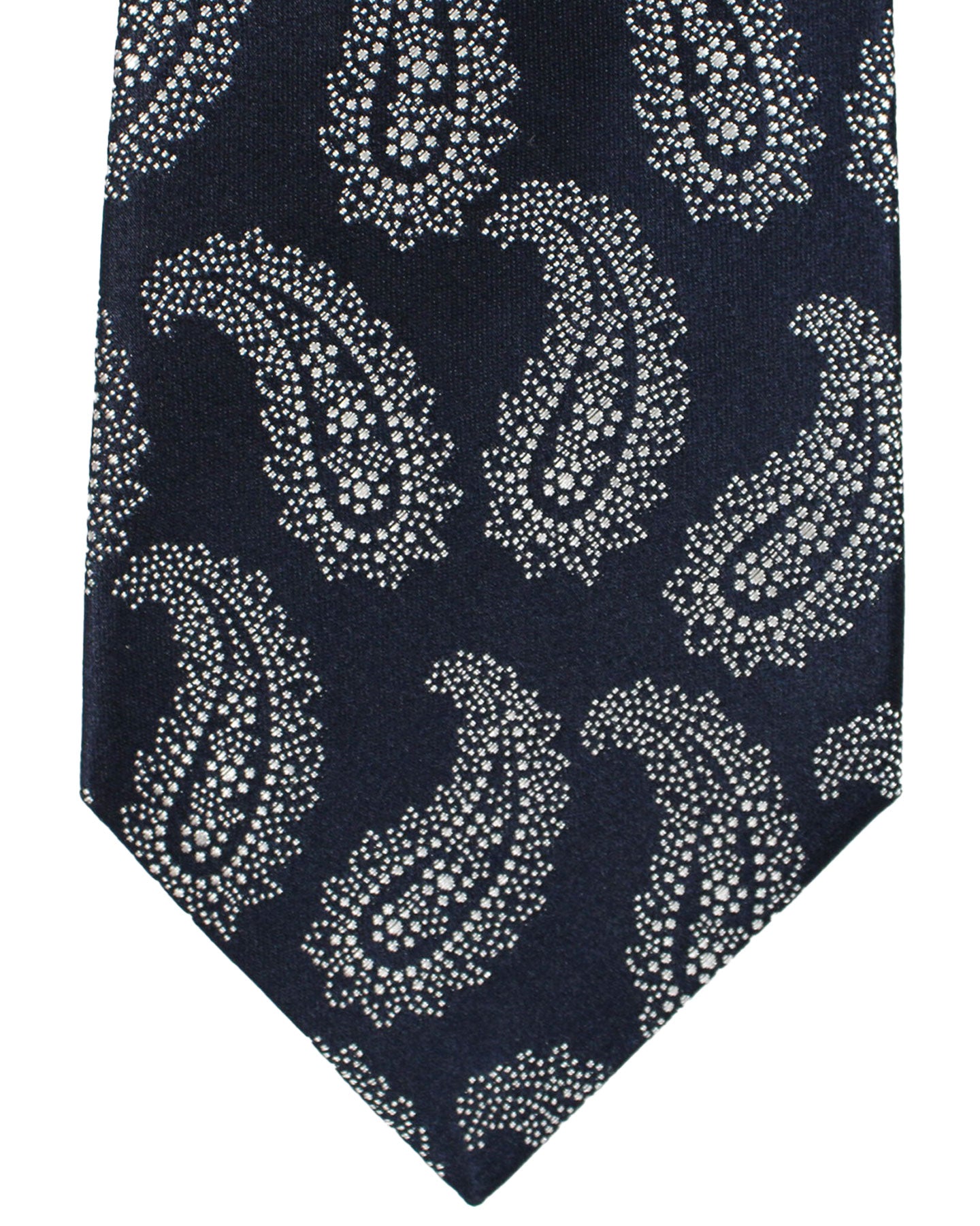 Sartorio Napoli Silk Tie Black Midnight Blue Silver Paisley Design