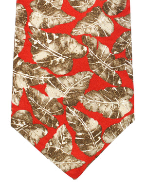 Sartorio Sevenfold Tie Dark Orange Brown Leaves Design