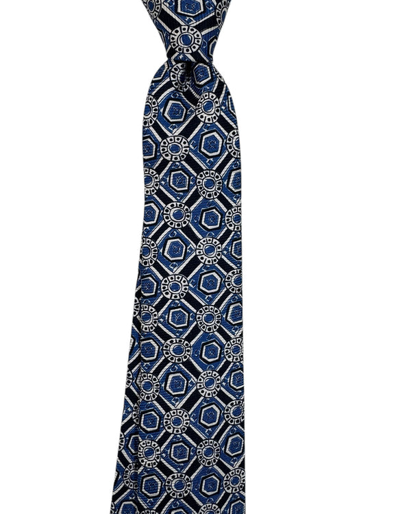 Sartorio Napoli Sevenfold Tie Dark Blue White Design - Tie Deals