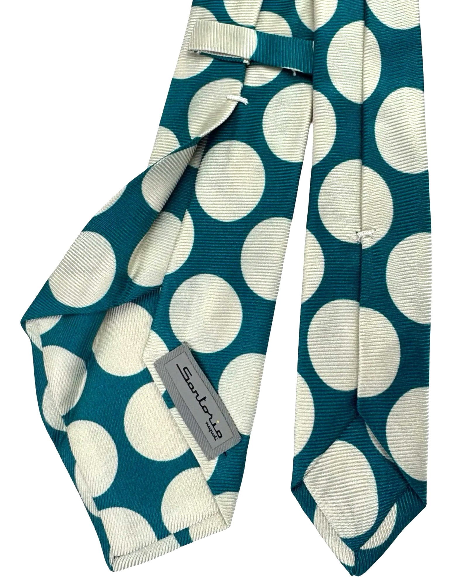 Sartorio Napoli Sevenfold Tie Petrol White Large Polka Dots