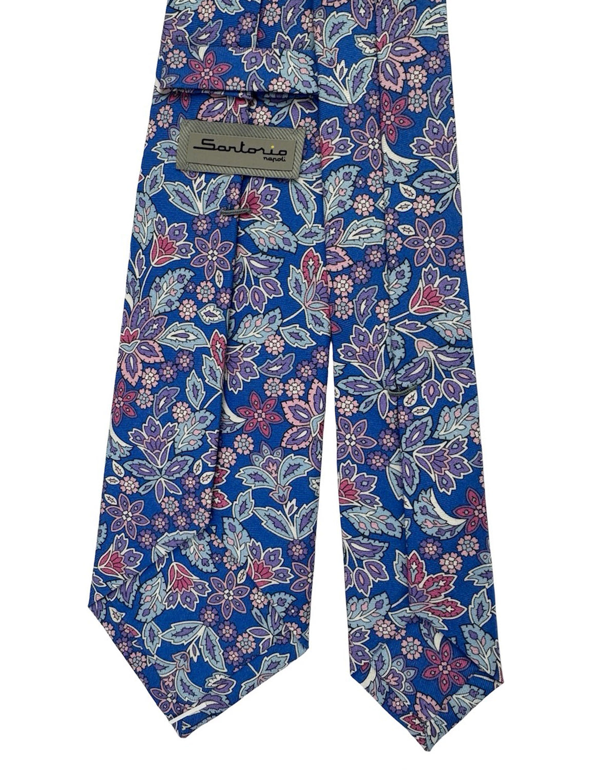 Sartorio Tie Blue Dust Pink Purple Floral - Sartorial Tailoring